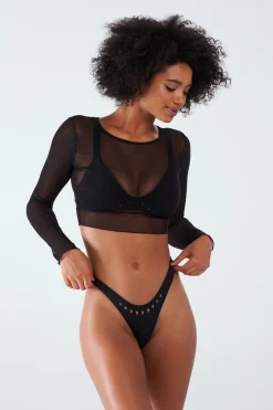 GIGI C Coverups|Matching Sets|Caroline Mesh Crop Top Black