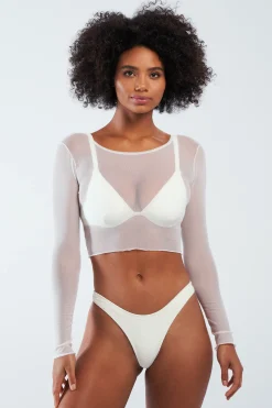 GIGI C Coverups|Matching Sets|Caroline Mesh Crop Top White
