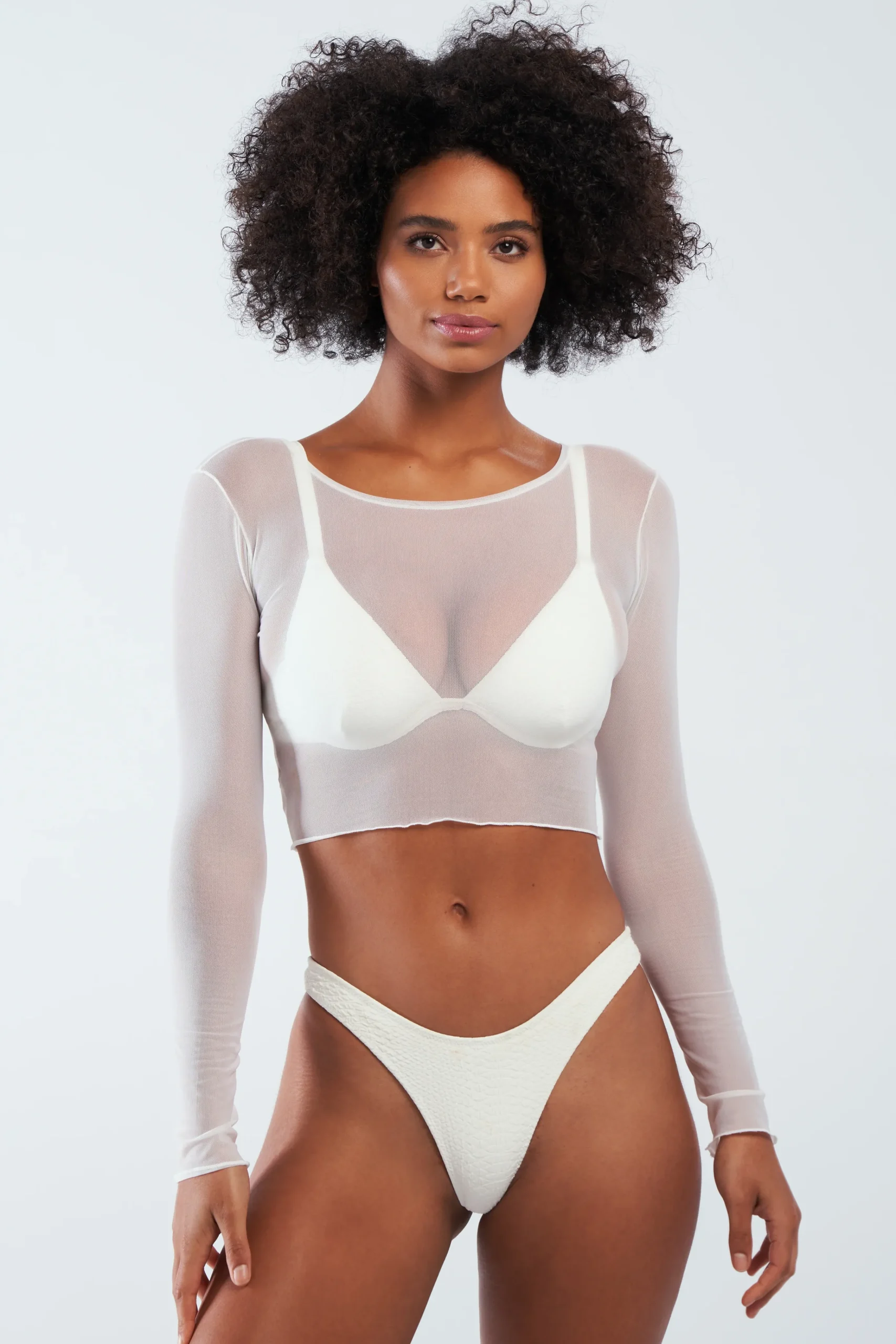 GIGI C Coverups|Matching Sets|Caroline Mesh Crop Top White