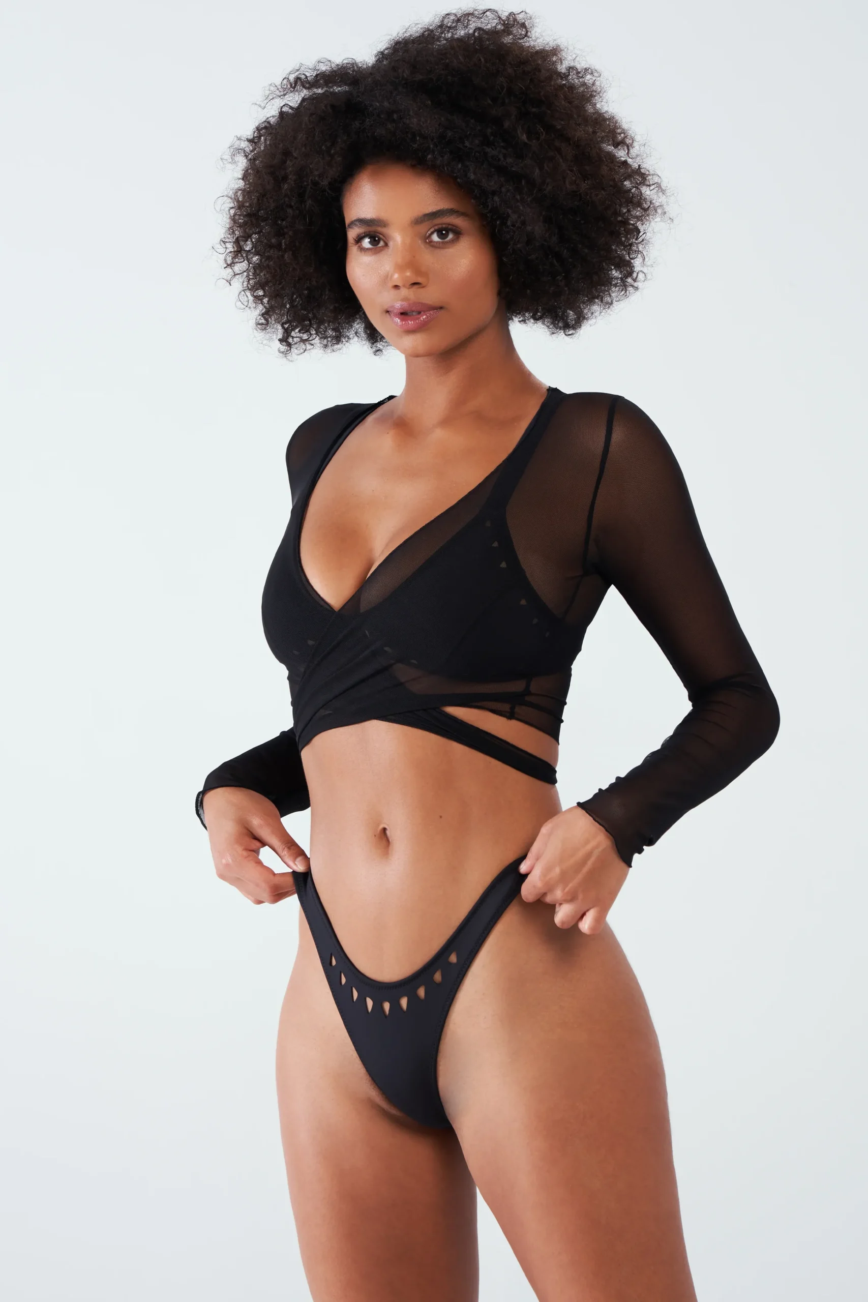 GIGI C Coverups|Matching Sets|Tina Mesh Wrap Top Black